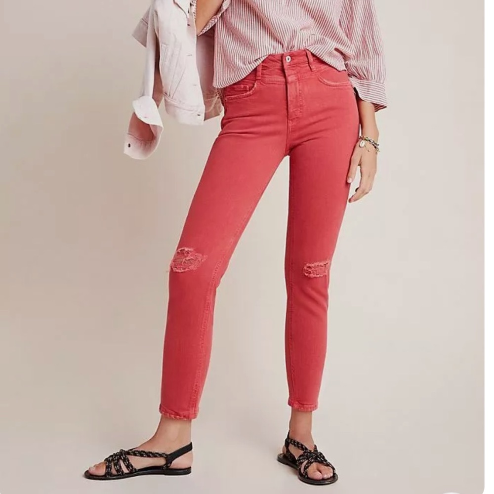 ANTHROPOLOGIE PILCRO ULTRA HIGH-RISE SLIM STRAIGHT JEANS” RED size 28